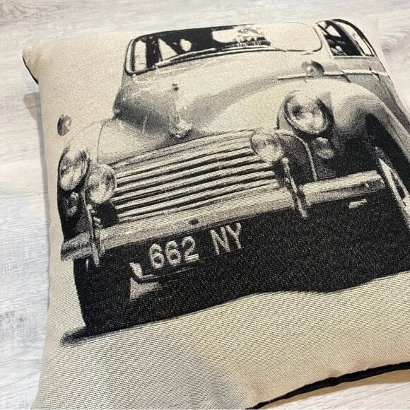 Rare Accent Pillow with Vintage Farm Truck Black and Cream 15” Rustic Farmhouse - Picture 5 of 11